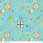Oh Happy Day! Main - Aqua by Sandy Gervais of Pieces From My Heart; Sold in Half Yard Increments
