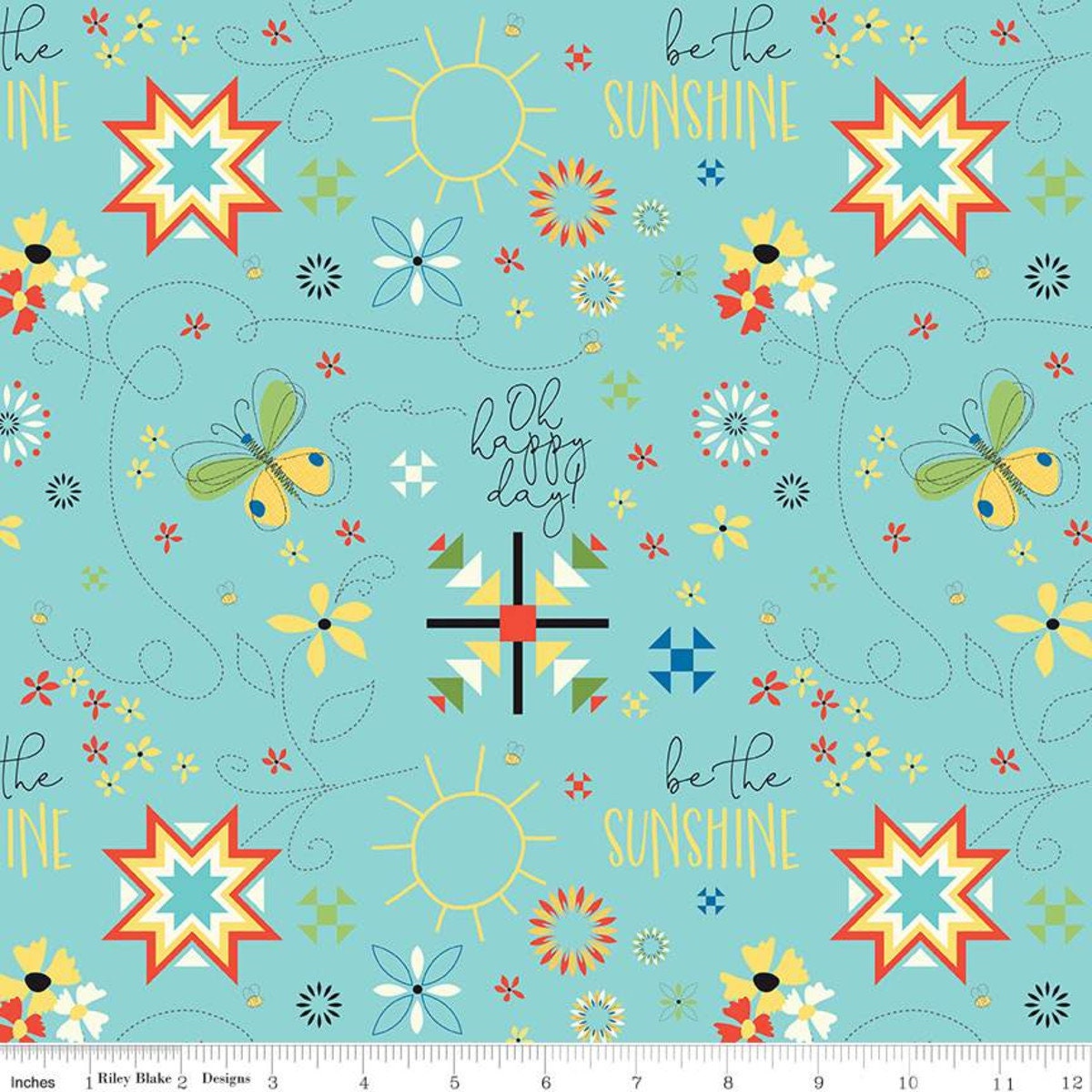 Oh Happy Day! Main - Aqua by Sandy Gervais of Pieces From My Heart; Sold in Half Yard Increments