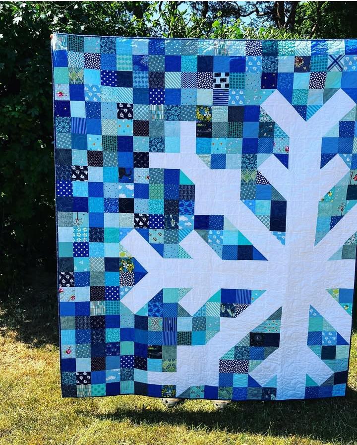 Quilt Kit for a Scrappy Blue Snowflake Quilt by Modern Handcraft; Includes 13 Blue Fat Quarters & 6 Low Volume FQs