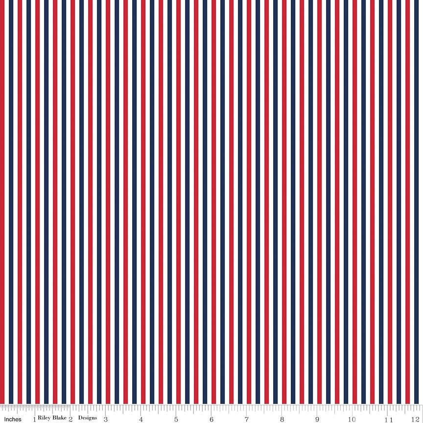 Patriotic 1/8 Inch Stripe - Red, White, and Blue Stripes; Sold in Half Yard Increments