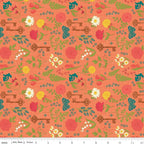 First Blooms Pressed Flowers in Orange by Heather Peterson of Anka's Treasures; Sold in Half Yard Increments