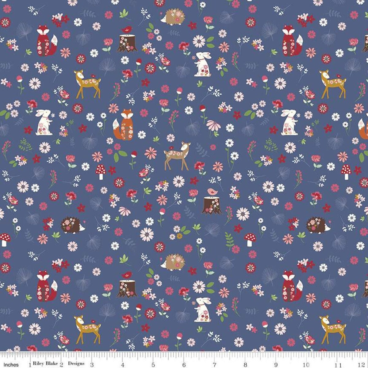 Forest Friends on Denim Blue from Enchanted Meadow by Beverly McCullough; Sold in Half Yard Increments