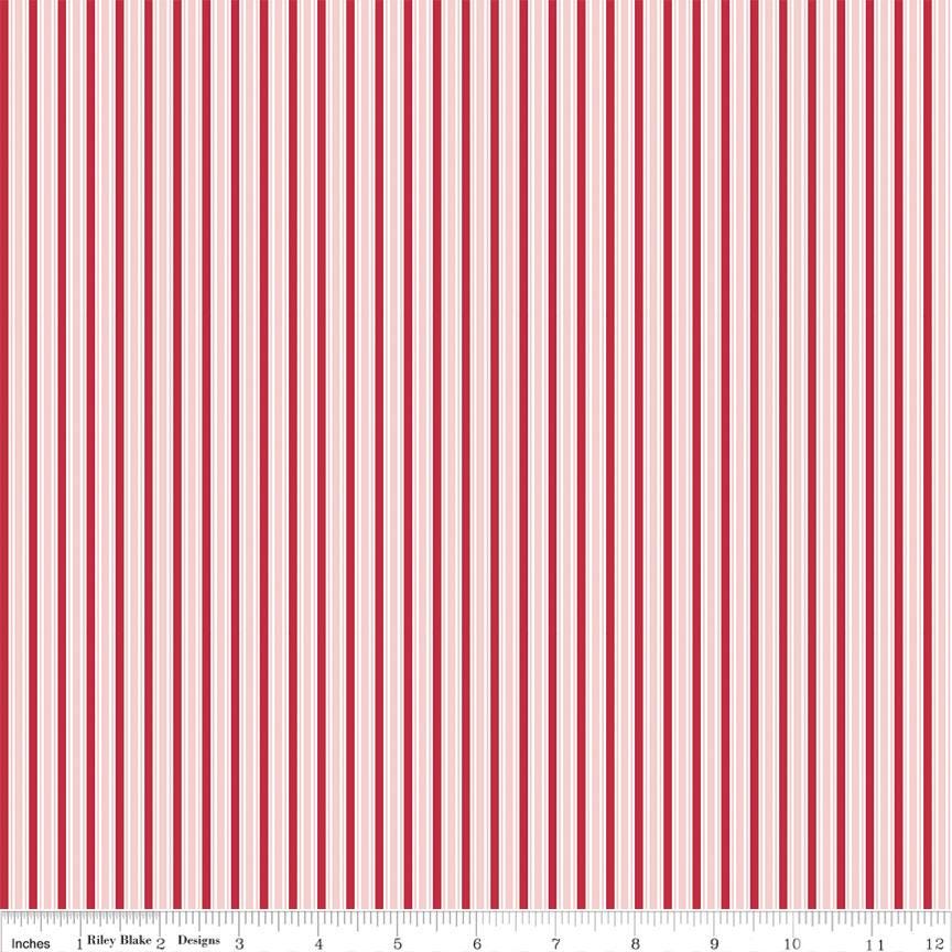 Berry Market Stripes in Frosting by Beverly McCullough of Flamingo Toes; Sold in Half Yard Increments