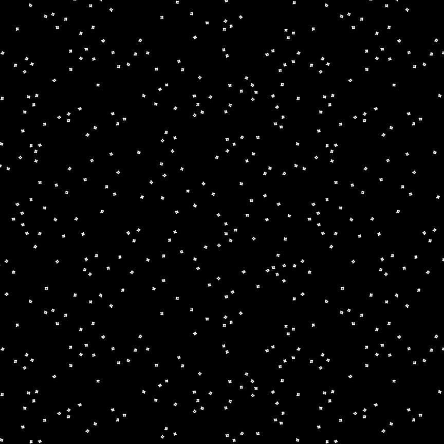 Blossom - White Confetti on Black by Christopher Thompson; Sold in Half Yard Increments