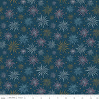Sweet Freedom Fireworks on Navy Blue Oxford Sparkle by Beverly McCullough of Flamingo Toes; Sold in Half Yard Increments