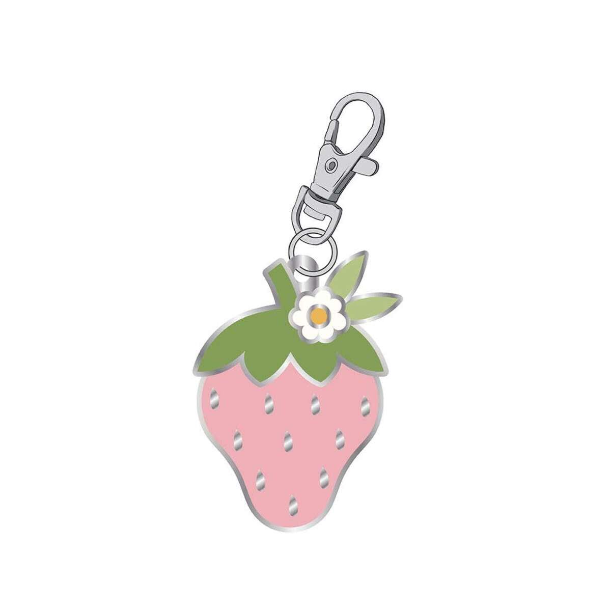 Pink Strawberry Enamel Happy Charm for Cookbook Collection by Lori Holt of Bee in my Bonnet; Approx. 1" x 1 1/2" zipper pull