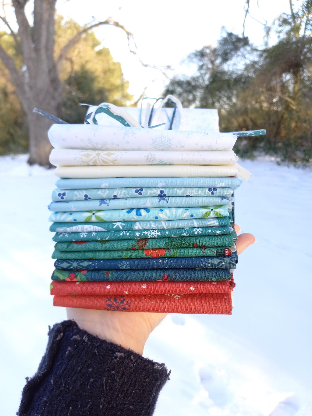 Winter Mix Fat Quarter Bundle with pieces from Lori Holt and Heather Peterson; 15 piece bundle, approx. 18" x 21" each