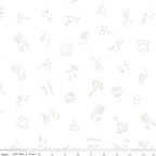 Sew Time from Light's On! White-on-White Print by Minki Kim; Sold in Half Yard Increments