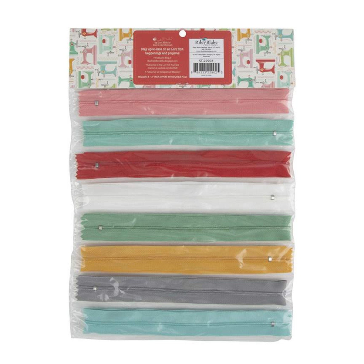 My Happy Place Zippers by Lori Holt of Bee in my Bonnet; Includes 8 - 16" inch zippers with double pulls