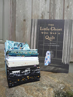 Quilt Kit for Ghost Party Quilt by Woolly Petals - Inspired by "The Little Ghost Who Was A Quilt"; 13 Spooky FQs, 7 LV, 7 Blue FEs, Binding + Paper Pattern