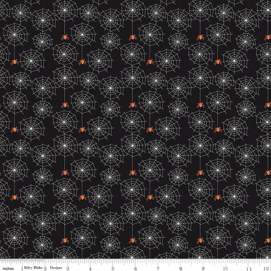 Beggar's Night Glow in the Dark Spiderwebs on Black by Sandy Gervais; Sold in Half Yard Increments