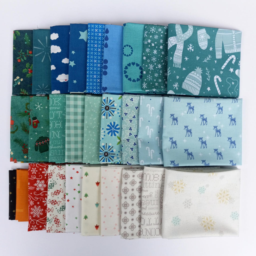 Quilt Kit for Do You Want to Sew a Snowman Quilt by Woolly Petals; Includes 18 Blue Fat Quarters, 7 Low Volume FQs, 1 Red FQ, Orange, Black