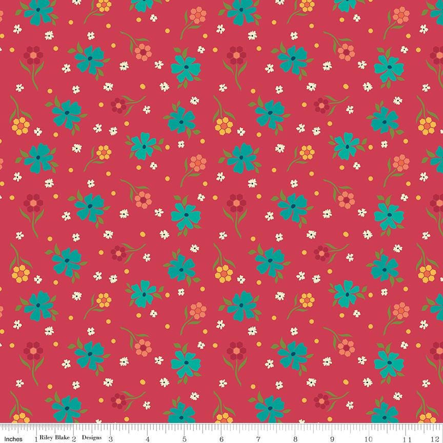 Market Street Flowers - Berry - by Heather Peterson of Anka's Treasures; Sold in Half Yard Increments