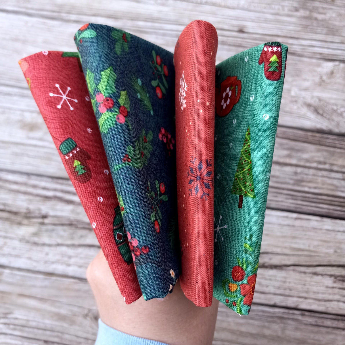 Fat Quarter Bundle from Heather Peterson's "In From The Cold" Collection; Anka's Treasures; 4 piece bundle, approx. 18" x 21" each