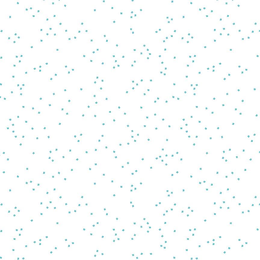 Blossom - Peacock Blue Confetti on White by Christopher Thompson; Sold in Half Yard Increments