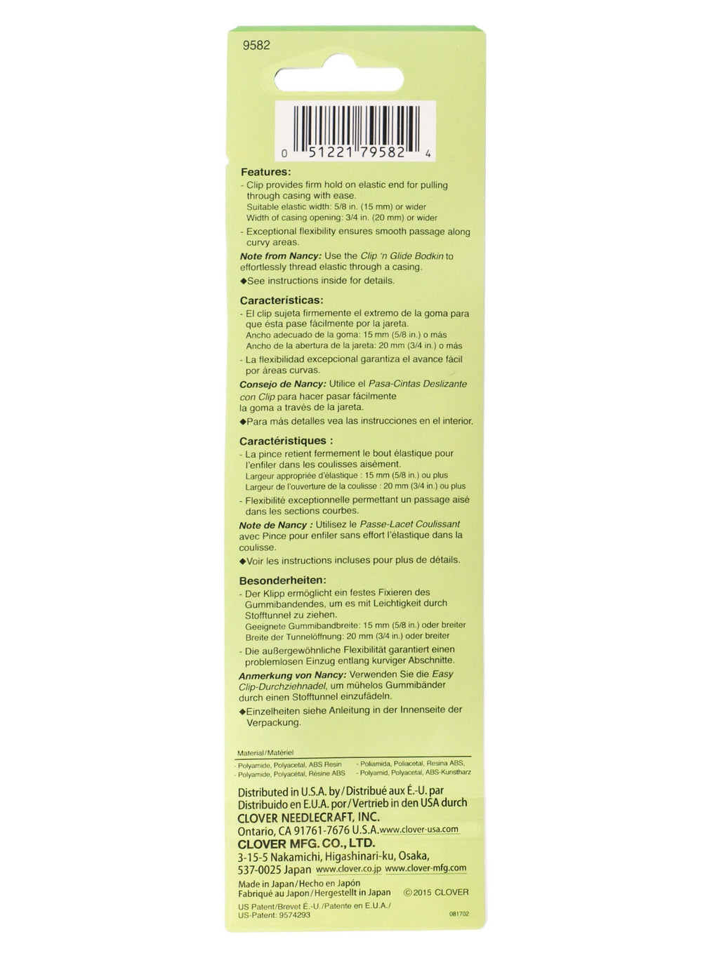 Clover 9582 Clip 'n Glide Bodkin as Recommended in By Annie Patterns for Bag Making