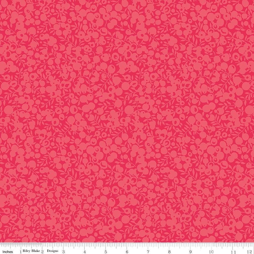 Liberty Fabrics Wiltshire Shadow Print in Candy Pink (Tone-on-Tone), Tonal Leaf and Berry Print; Sold in Half Yard Increments