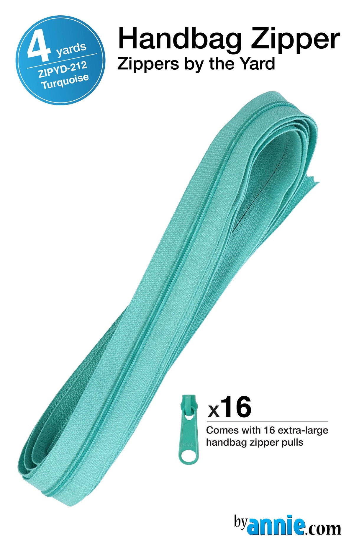 ByAnnie 4 Yard Handbag Zipper Pack with 16 Extra Large Zipper Pulls