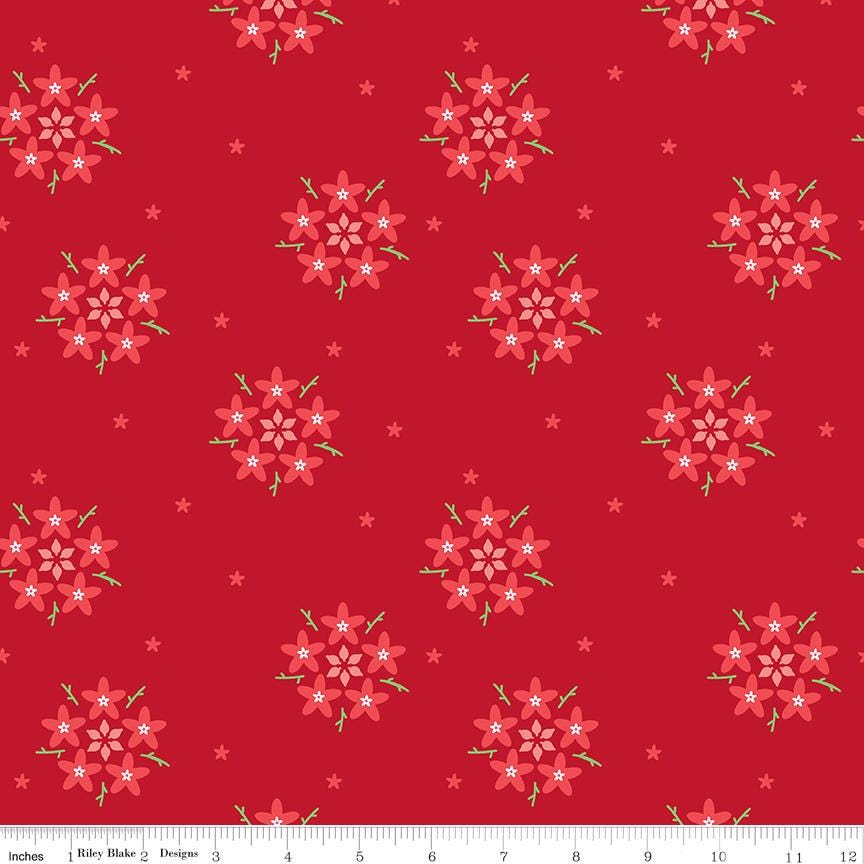 Star Flower in Scarlet Red by Kristy Lea of Quiet Play for Bloom Collection; Sold in Half Yard Increments