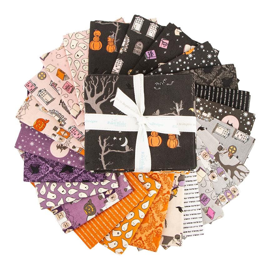 Spooky Schoolhouse Spellbooks on Charcoal Black by Melissa Mortenson; Sold in Half Yard Increments