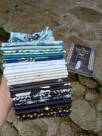 Quilt Kit for Ghost Party Quilt by Woolly Petals - Inspired by "The Little Ghost Who Was A Quilt"; 13 Spooky FQs, 7 LV, 7 Blue FEs, Binding + Paper Pattern