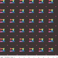 Geometric Sewing Machines on Black by Kristy Lea of Quiet Play; Sold in Half Yard Increments