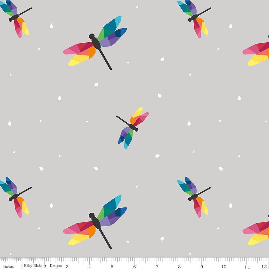 Imagine - Dragonfly Flight on Gray by Kristy Lea of Quiet Play; Sold in Half Yard Increments