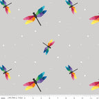 Imagine - Dragonfly Flight on Gray by Kristy Lea of Quiet Play; Sold in Half Yard Increments