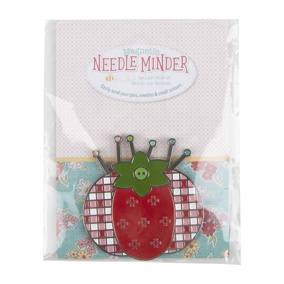 Enamel Tomato Pin Cushion Needle Minder by Lori Holt of Bee in my Bonnet; Approx. 2.5" x 3.75"