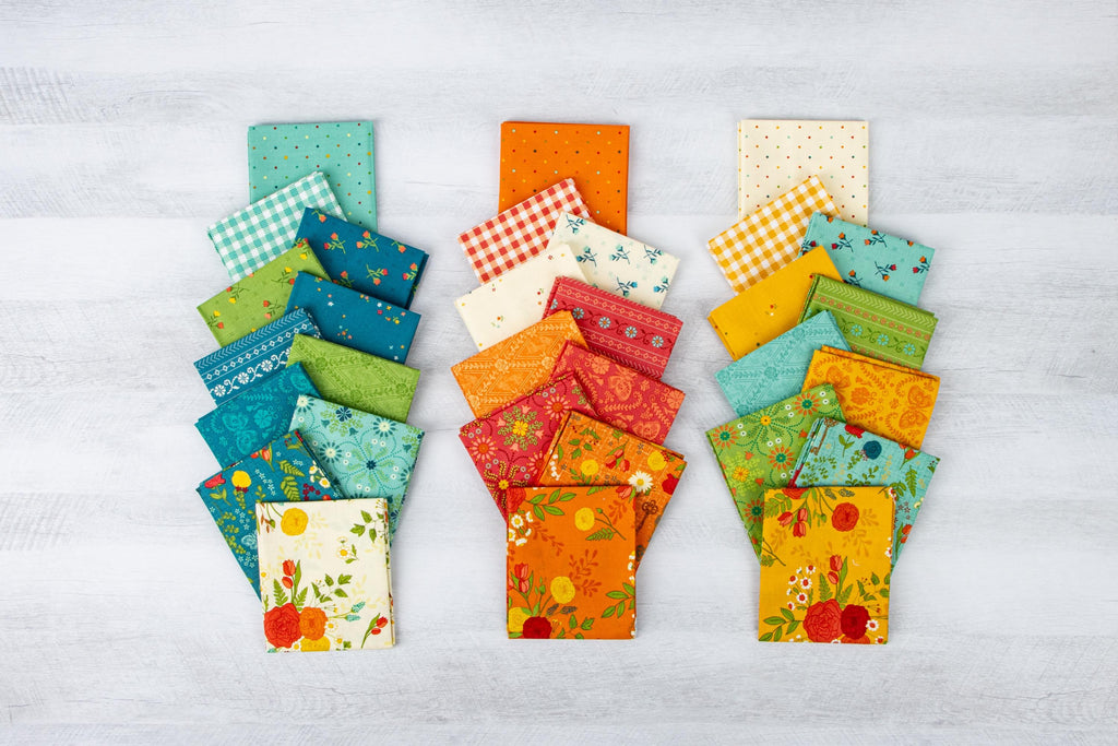 First Blooms Pressed Flowers in Orange by Heather Peterson of Anka's Treasures; Sold in Half Yard Increments