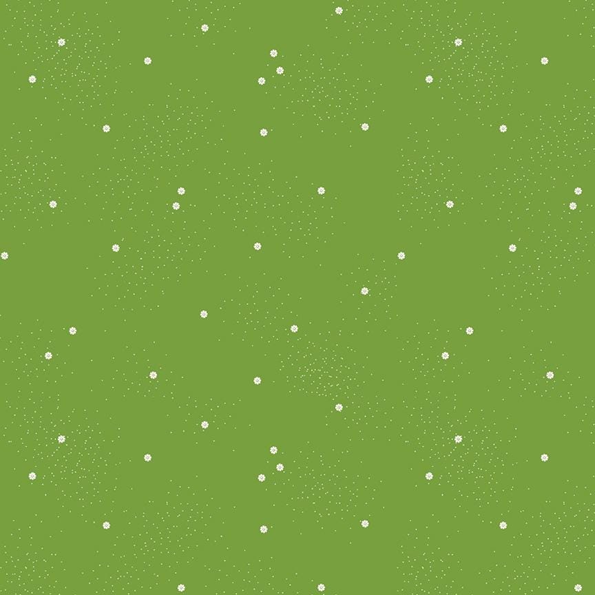 Dainty Daisy - White Daisies on Holly Green by Beverly McCullough; Sold in Half Yard Increments