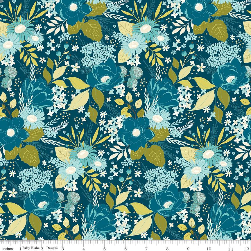 Feed My Soul Main Floral Print on Navy by Sandy Gervais; Sold in Half Yard Increments
