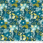 Feed My Soul Main Floral Print on Navy by Sandy Gervais; Sold in Half Yard Increments