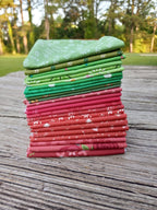 Strawberry Fabric Bundle: 13 Red Fat Quarters AND 11 Green Fat Eighths; Makes 16 Strawberry Quilt Blocks WITHOUT Background