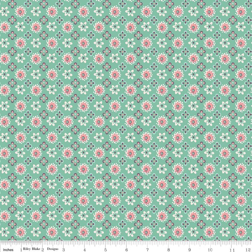 Piece & Plenty Blossom in Sea Glass Blue by Lori Holt of Bee in my Bonnet; Sold in Half Yard Increments