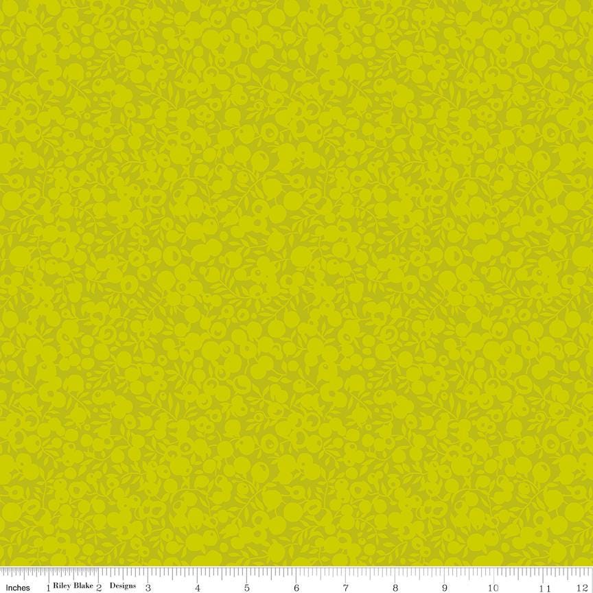 Liberty Fabrics Wiltshire Shadow Print in Chartreuse (Yellow-Green Tone-on-Tone) for Riley Blake Designs, Tonal Leaf and Berry Print; Sold in Half Yard Increments