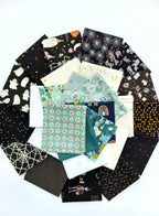 Quilt Kit for Ghost Party Quilt by Woolly Petals - Inspired by "The Little Ghost Who Was A Quilt"; 13 Spooky FQs, 7 LV, 7 Blue FEs, Binding + Paper Pattern