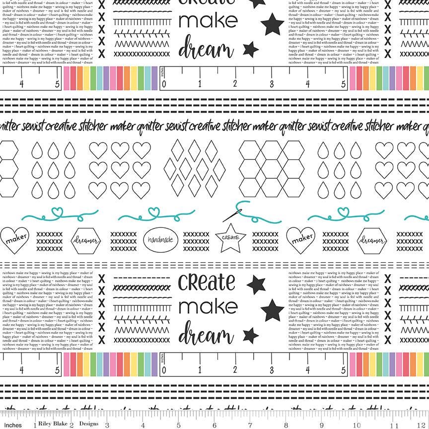 Make Main Print on White by Kristy Lea of Quiet Play for Make Collection; Sold in Half Yard Increments