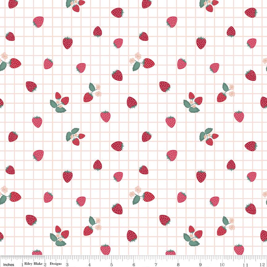 Gingham Berries on White from Berry Market by Beverly McCullough of Flamingo Toes; Sold in Half Yard Increments