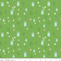 Summer Skies and Fireflies - Firefly Jars on Green by Gracey Larson of Burlap and Blossom; Sold in Half Yard Increments