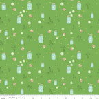 Summer Skies and Fireflies - Firefly Jars on Green by Gracey Larson of Burlap and Blossom; Sold in Half Yard Increments