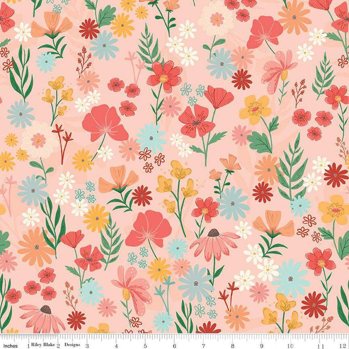 Stay Wild Main Floral Print on Peaches 'n Cream by Amanda Niederhauser; Sold in Half Yard Increments