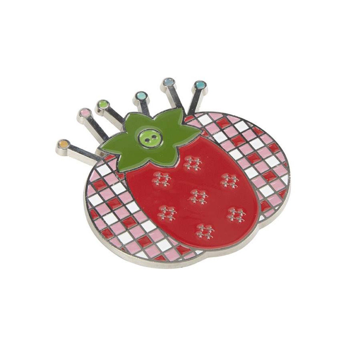 Enamel Tomato Pin Cushion Needle Minder by Lori Holt of Bee in my Bonnet; Approx. 2.5" x 3.75"