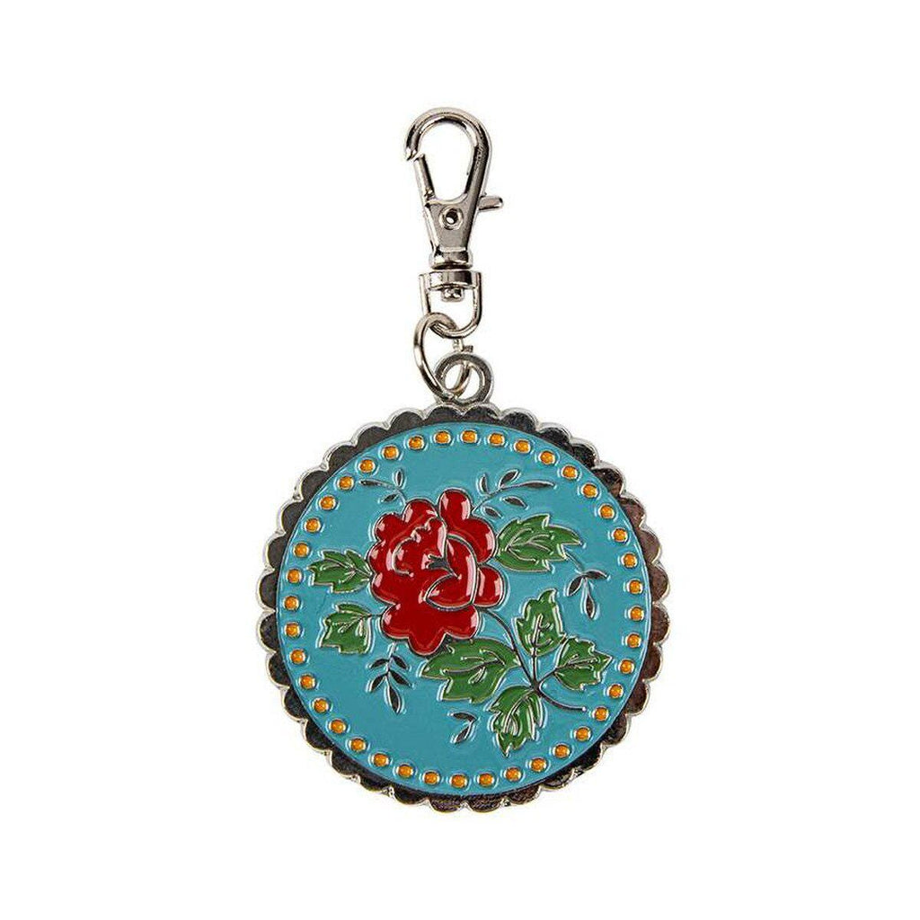 Rose Enamel Happy Charm for Mercantile Collection by Lori Holt of Bee in my Bonnet; Approx. 1.75" x 1 1/2" zipper pull