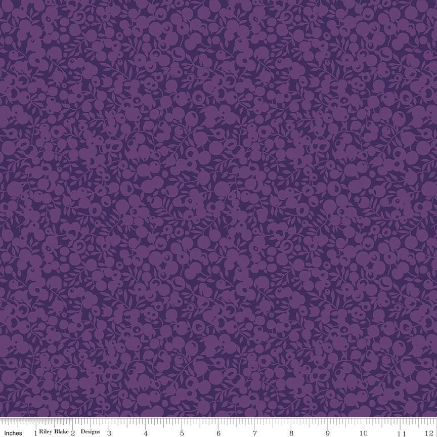 Liberty Fabrics Wiltshire Shadow Print in Blackberry (Purple Tone-on-Tone), Tonal Leaf n Berry Print; Sold in Half Yard Increments