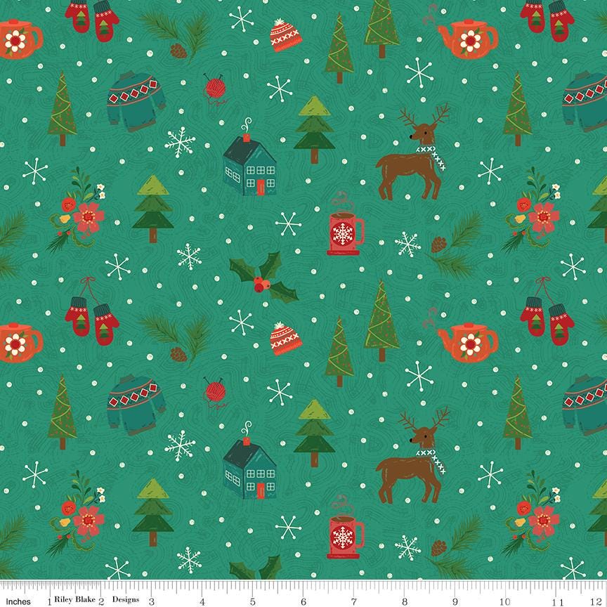 In From The Cold Winter Mix - Teal - by Heather Peterson of Anka's Treasures; Sold in Half Yard Increments