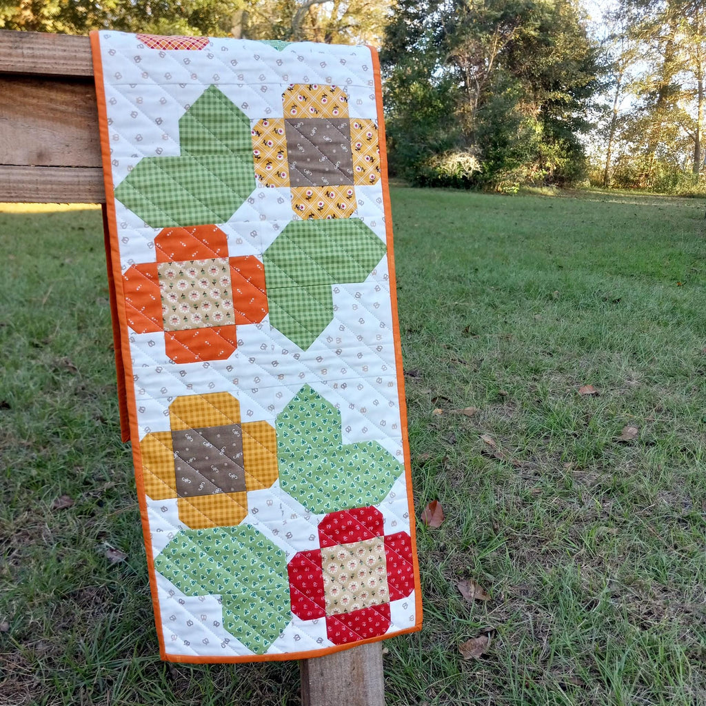 Fabric Kit for Fall Flower Table Runner; Pattern by Amy Chappell of Ameroonie Designs; Includes 8 different flower fabrics, backing, binding