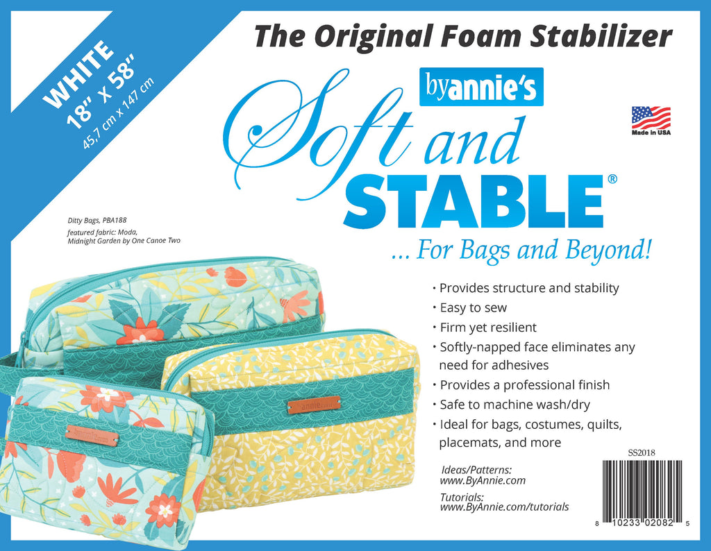 Half Yard, ByAnnie Soft and Stable White OR Black 100% Polyester Foam Stabilizer, 18" x 58"