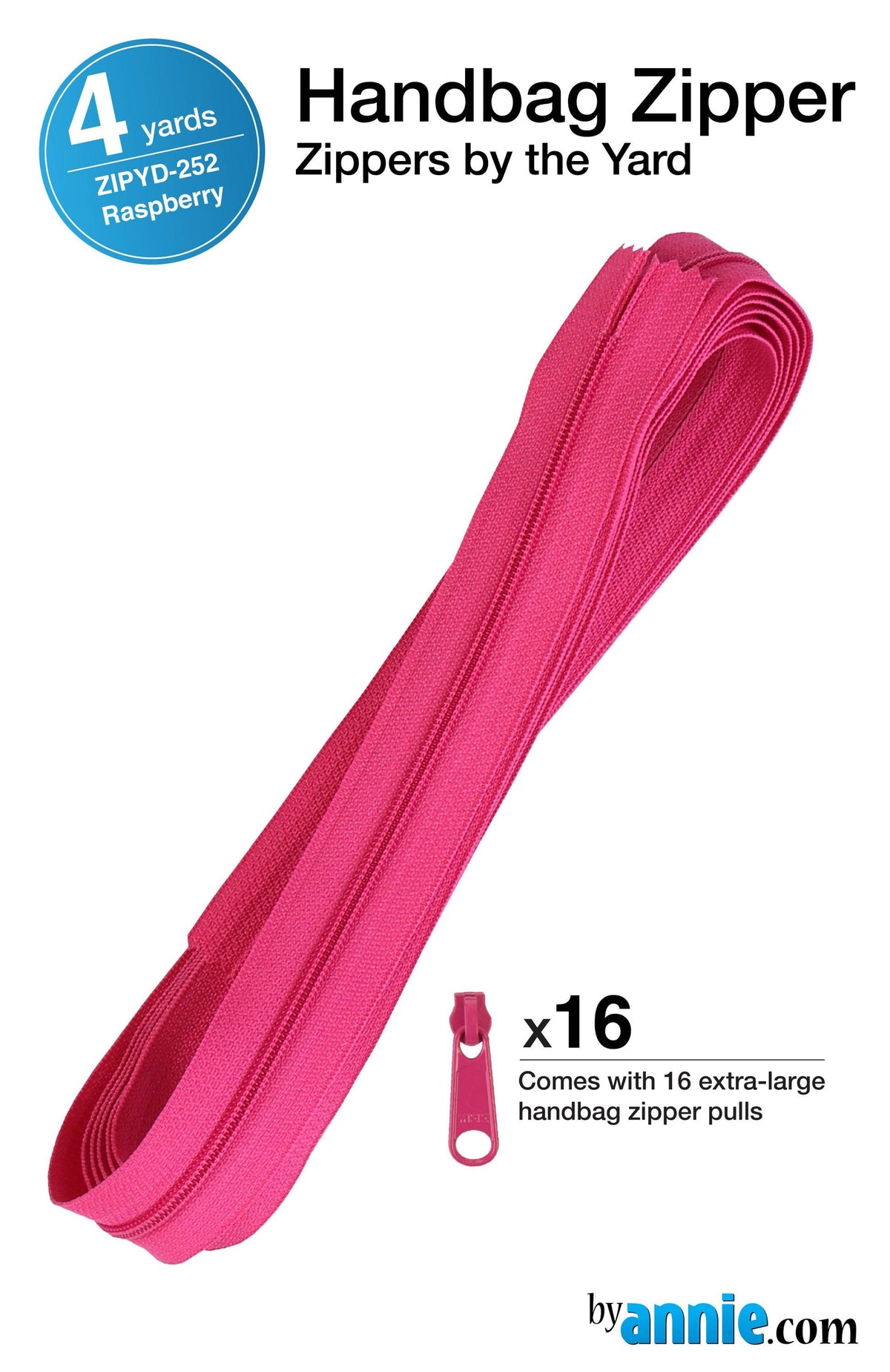 ByAnnie 4 Yard Handbag Zipper Pack with 16 Extra Large Zipper Pulls