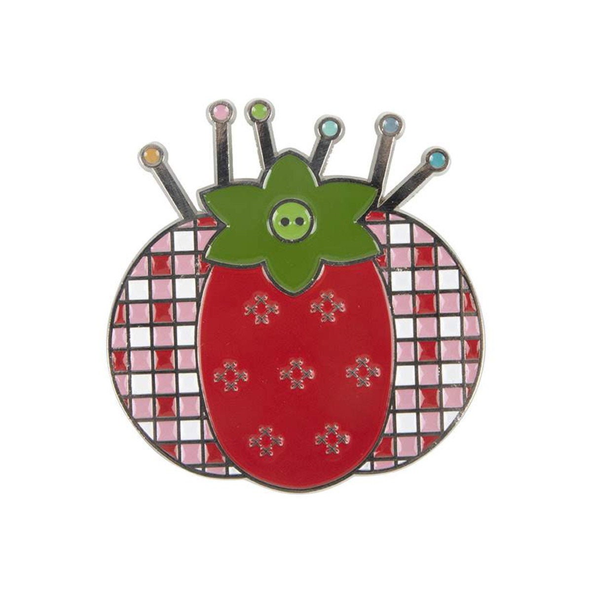 Enamel Tomato Pin Cushion Needle Minder by Lori Holt of Bee in my Bonnet; Approx. 2.5" x 3.75"